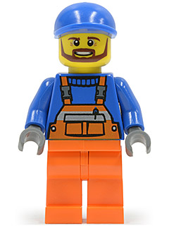 Overalls with Safety Stripe Orange, Orange Legs, Blue Short Bill Cap, Brown Beard (Tow Truck Driver)