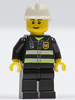 Fire - Reflective Stripes, Black Legs, White Fire Helmet, Black Eyebrows, Thin Grin