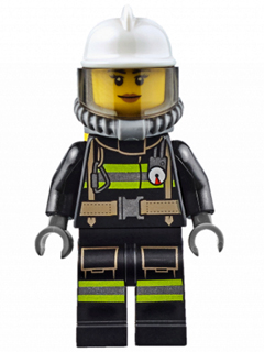Fire - Reflective Stripes with Utility Belt, White Fire Helmet, Breathing Neck Gear with Air Tanks, Trans-Brown Visor, Peach Lips Smile