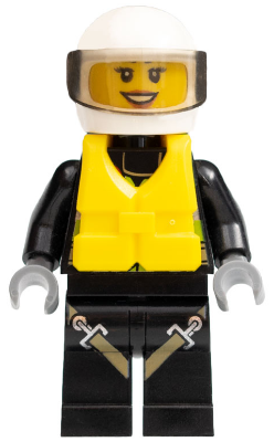 Fire - Reflective Stripes with Utility Belt and Flashlight, Life Jacket Center Buckle, White Helmet, Trans-Brown Visor, Peach Lips Open Mouth Smile