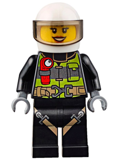 Fire - Reflective Stripes with Utility Belt and Flashlight, White Helmet, Trans-Brown Visor, Peach Lips Open Mouth Smile