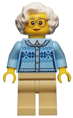Grandmother - Fair Isle Sweater, White Hair, Tan Legs, Glasses