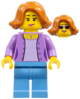 Medium Lavender Jacket over Lavender Shirt, Medium Blue Legs, Dark Orange Female Hair Short Swept Sideways