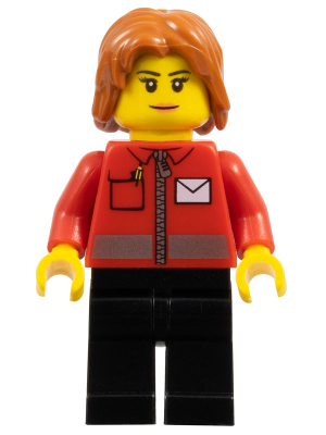 Post Office White Envelope and Stripe, Black Legs, Dark Orange Mid-Length Tousled Hair