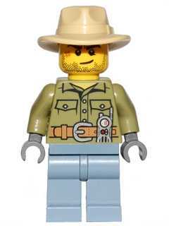 Volcano Explorer - Male, Shirt with Belt and Radio, Tan Fedora Hat, Crooked Smile and Scar