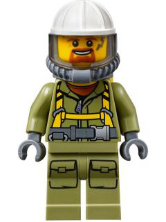 Volcano Explorer - Male Worker, Suit with Harness, Construction Helmet, Breathing Neck Gear with Yellow Air Tanks, Trans-Brown Visor, Goatee