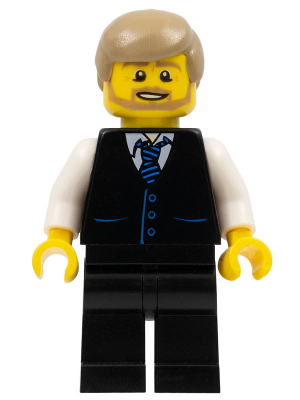 Black Vest with Blue Striped Tie, Black Legs, White Arms, Dark Tan Male Hair, Dark Tan Beard