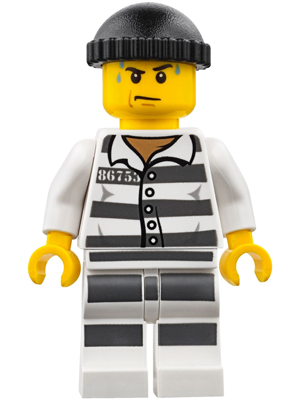 Police - Jail Prisoner 86753 Prison Stripes, Black Knit Cap, White Striped Legs, Sweat Drops
