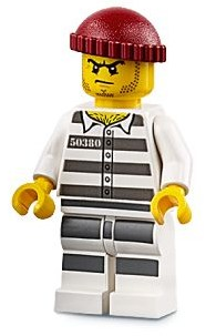 Sky Police - Jail Prisoner 50380 Prison Stripes, Stubble, Dark Red Knit Cap