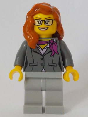 Scientist - Female, Dark Bluish Gray Jacket with Magenta Scarf, Dark Orange Female Hair over Shoulder, Glasses