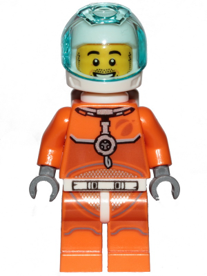 Astronaut - Male, Orange Spacesuit with Dark Bluish Gray Lines, Trans Light Blue Large Visor, Stubble