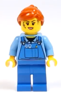 Mechanic Female, Medium Blue Shirt and Blue Overalls, Dark Orange Ponytail