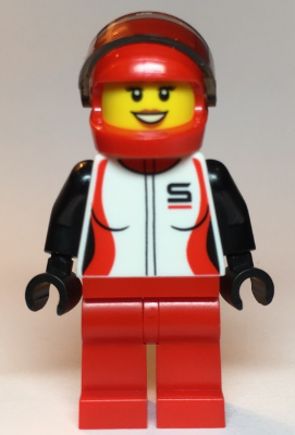 Race Car Driver, Female, Red and White Racing Jacket, Red Helmet and Legs