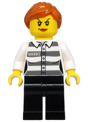 Police - Jail Prisoner 50382 Prison Stripes, Female, Black Legs, Scowl with Peach Lips, Orange Ponytail