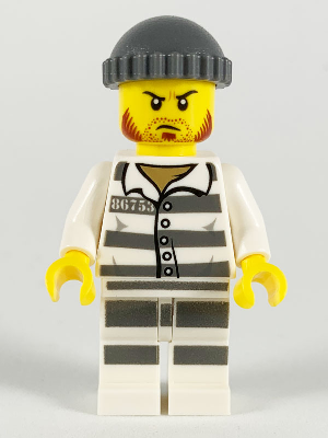 Police - Jail Prisoner 86753 Prison Stripes, Dark Bluish Gray Knit Cap, Reddish Brown Beard and Stubble