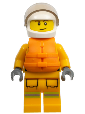 Fire - Reflective Stripes, Bright Light Orange Suit, Life Jacket, White Helmet