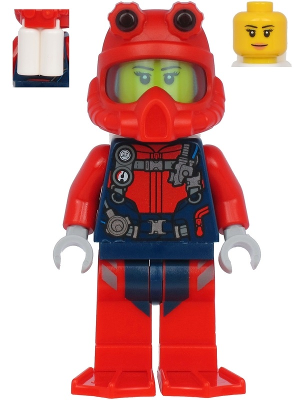 Scuba Diver - Female, Peach Lips Smile, Red Helmet, White Air Tanks, Red Flippers