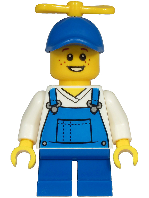 Child - Boy, Blue Overalls over V-Neck Shirt, Blue Short Legs, Blue Cap with Yellow Tiny Propeller, Freckles (Billy McCloud)
