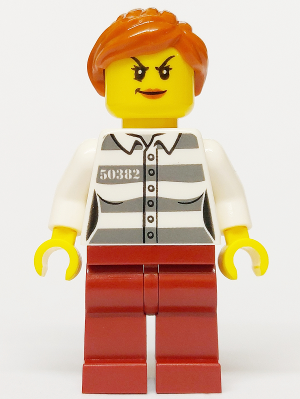 Police - Jail Prisoner 50382 Prison Stripes, Female, Dark Red Legs, Scowl with Peach Lips, Orange Ponytail