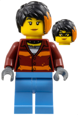 Police Crook, Female - Daisy Kaboom Dark Red Torso with Orange Stripes. and Bright Light Blue Legs