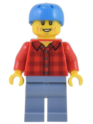 Electric Scooter Rider - Red Plaid Flannel Shirt, Sand Blue Legs, Dark Azure Helmet, Light Bluish Gray Eyebrows