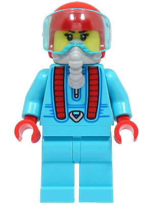 Stuntz Driver - Female, Medium Azure Jumpsuit and Legs, Red Helmet, Trans-Light Blue Visor, Light Bluish Gray Oxygen Mask