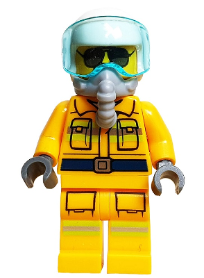Fire - Reflective Stripes, Bright Light Orange Suit, White Helmet, Breathing Apparatus, Sunglasses