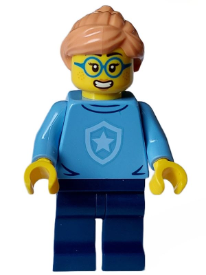 Police - City Officer in Training Female, Medium Blue Shirt with Badge, Dark Blue Legs, Nougat Hair, Glasses