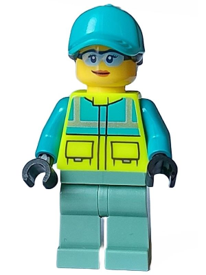 Paramedic - Female, Dark Turquoise and Neon Yellow Safety Vest, Sand Green Legs, Dark Turquoise Cap with Black Ponytail Hair, Safety Glasses