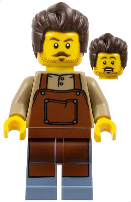 Barber - Male, Reddish Brown Apron, Sand Blue Legs, Dark Brown Hair, Stubble