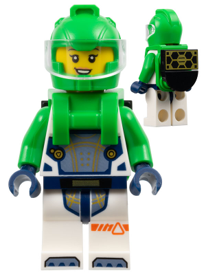 Astronaut - Female, White Spacesuit with Bright Green Arms, Bright Green Helmet, Bright Green Backpack with Solar Panel, Open Mouth