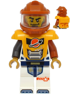 Astronaut - Male, White Spacesuit with Dark Orange and Pearl Dark Gray Arms, Dark Orange Helmet, Bright Light Orange Armor with Ingot
