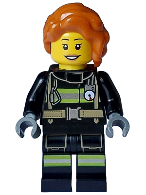 Fire - Female, Black Jacket and Legs with Reflective Stripes, Dark Orange Hair Wavy, Loose Braid
