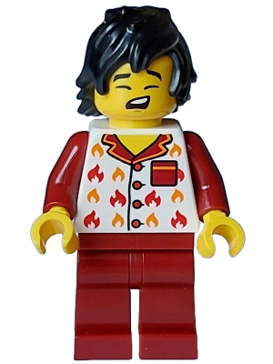 Fire - Male, White Jacket with Flames, Dark Red Legs, Black Tousled Hair