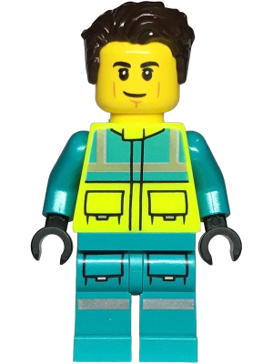 Paramedic - Male, Dark Turquoise and Neon Yellow Safety Vest, Legs with Silver Reflective Stripes, Dark Brown Hair