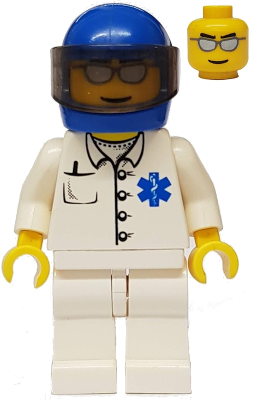Doctor - EMT Star of Life Button Shirt, White Legs, Blue Helmet, Trans-Brown Visor