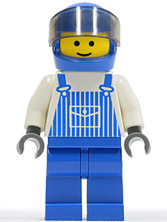 Overalls Striped Blue with Pocket, Blue Legs, Blue Helmet, Trans-Brown Visor