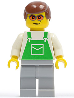 Overalls Green with Pocket, Light Bluish Gray Legs, Orange Sunglasses, Reddish Brown Hair