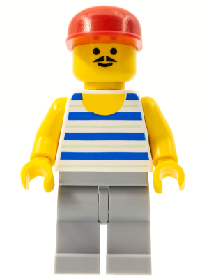 Horizontal Blue and Light Green Stripes, Light Bluish Gray Legs, Red Cap