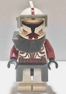 Clone Trooper Commander Fox, Coruscant Guard (Phase 1) - Dark Bluish Gray Visor, Pauldron, and Kama, Large Eyes, without Solid Light Bluish Gray Semicircle above Belt