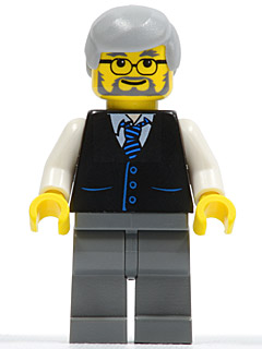 Black Vest with Blue Striped Tie, Dark Bluish Gray Legs, White Arms, Light Bluish Gray Male Hair, Glasses